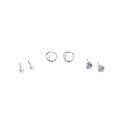 Trio Stud Earrings-(Set of Three Earrings Stud Set)