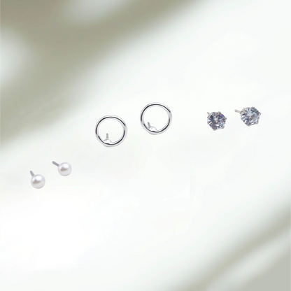 Trio Stud Earrings-(Set of Three Earrings Stud Set)