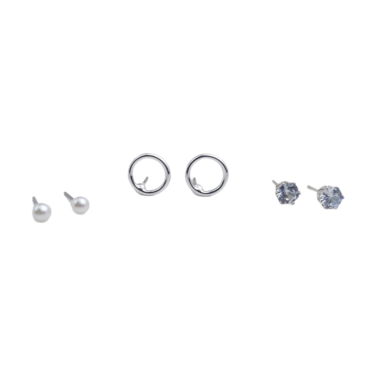 Trio Stud Earrings-(Set of Three Earrings Stud Set)