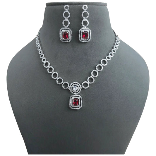 Stunning Necklace with Magenta American Diamond