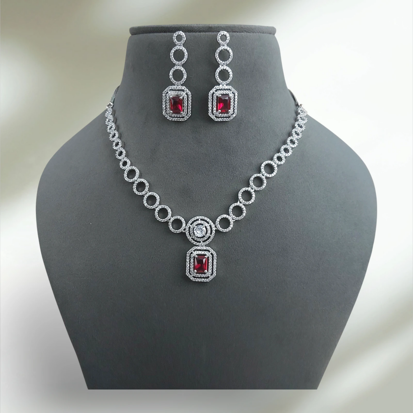 Stunning Necklace with Magenta American Diamond