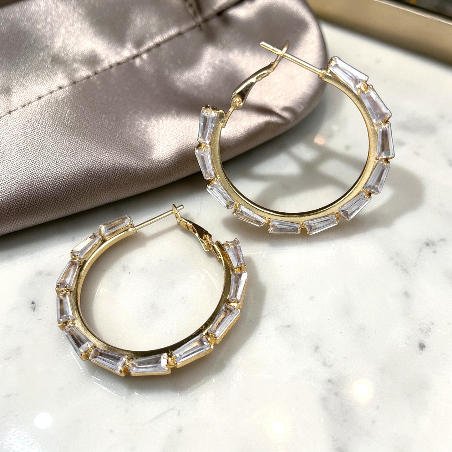 Baguette Crystal Hoops