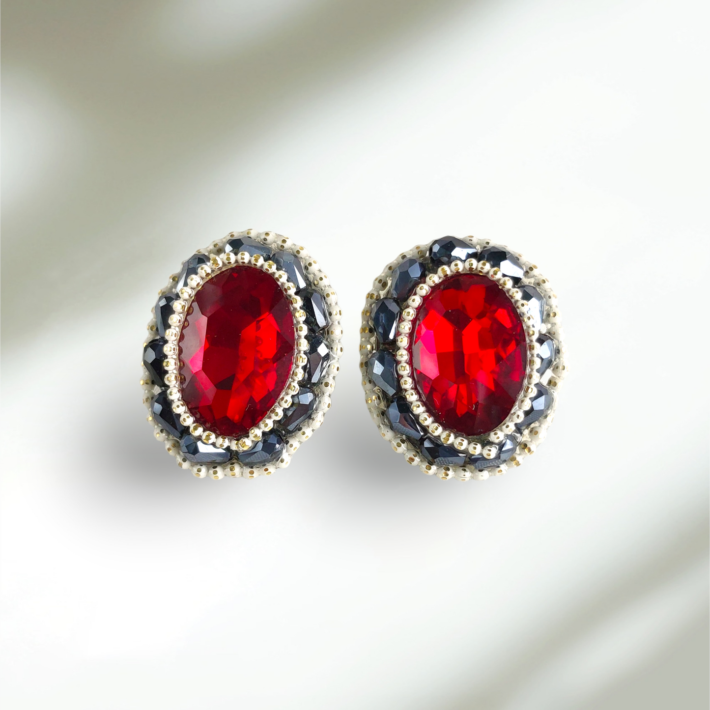 Ruby Noir Oval Studs