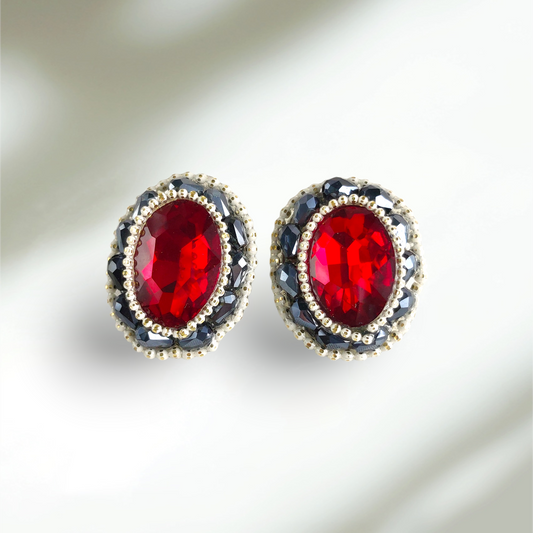 Ruby Noir Oval Studs
