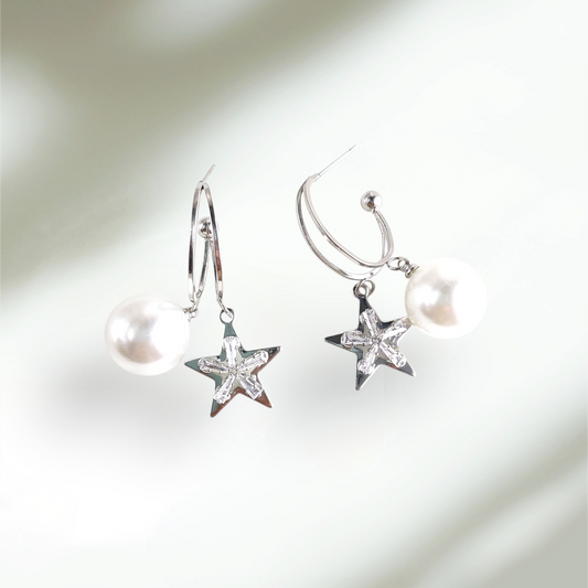 Hoop Star Pearl Earrings