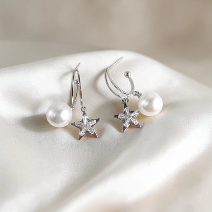 Hoop Star Pearl Earrings