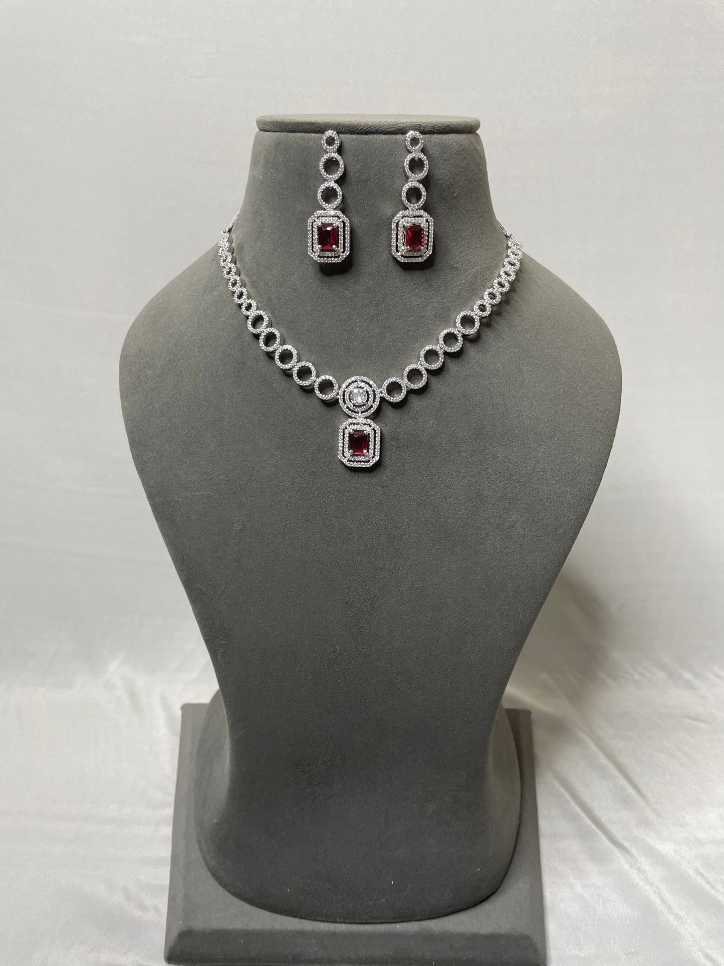 Stunning Necklace with Magenta American Diamond