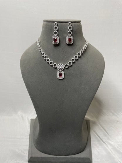 Stunning Necklace with Magenta American Diamond