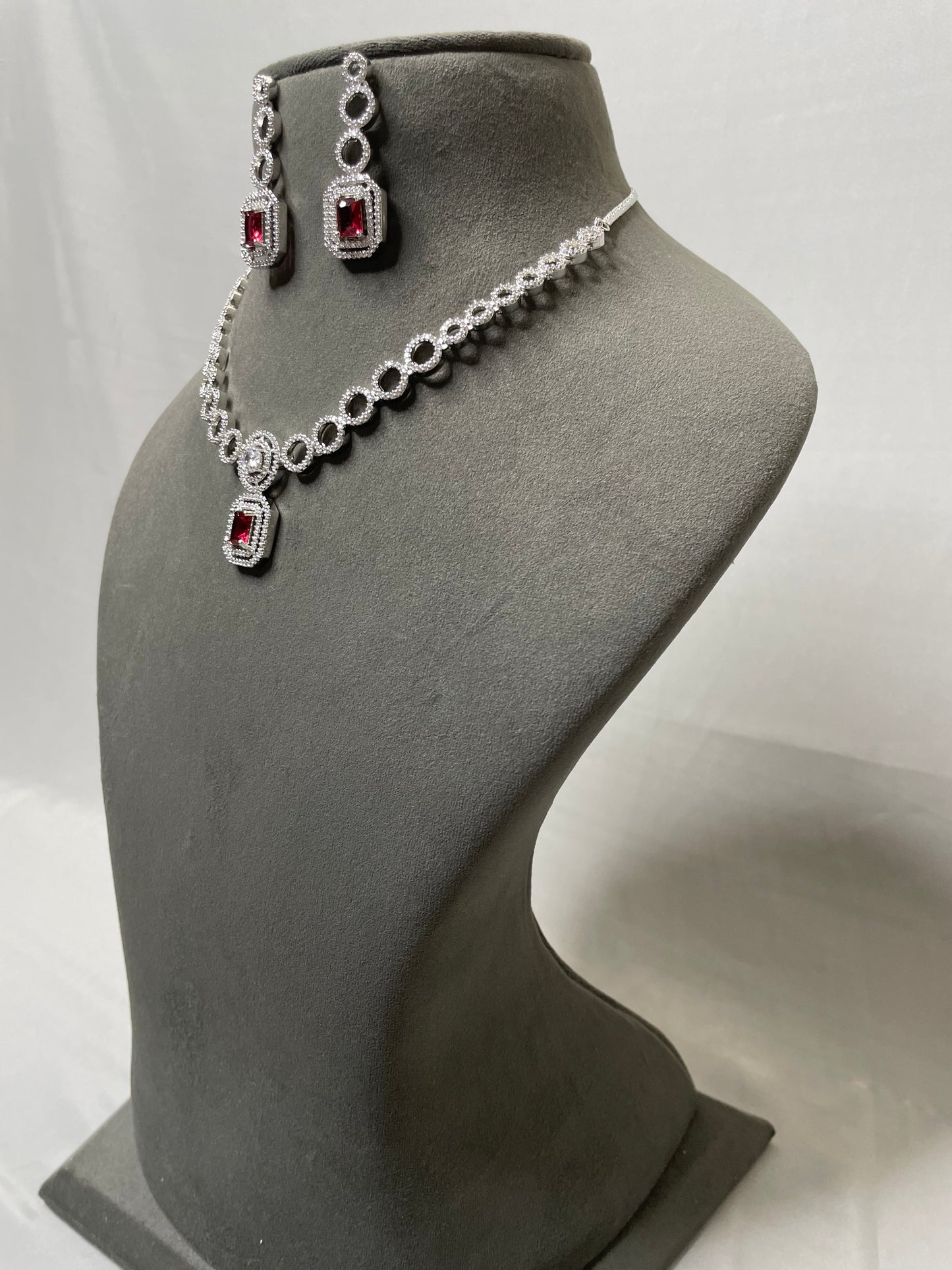 Stunning Necklace with Magenta American Diamond