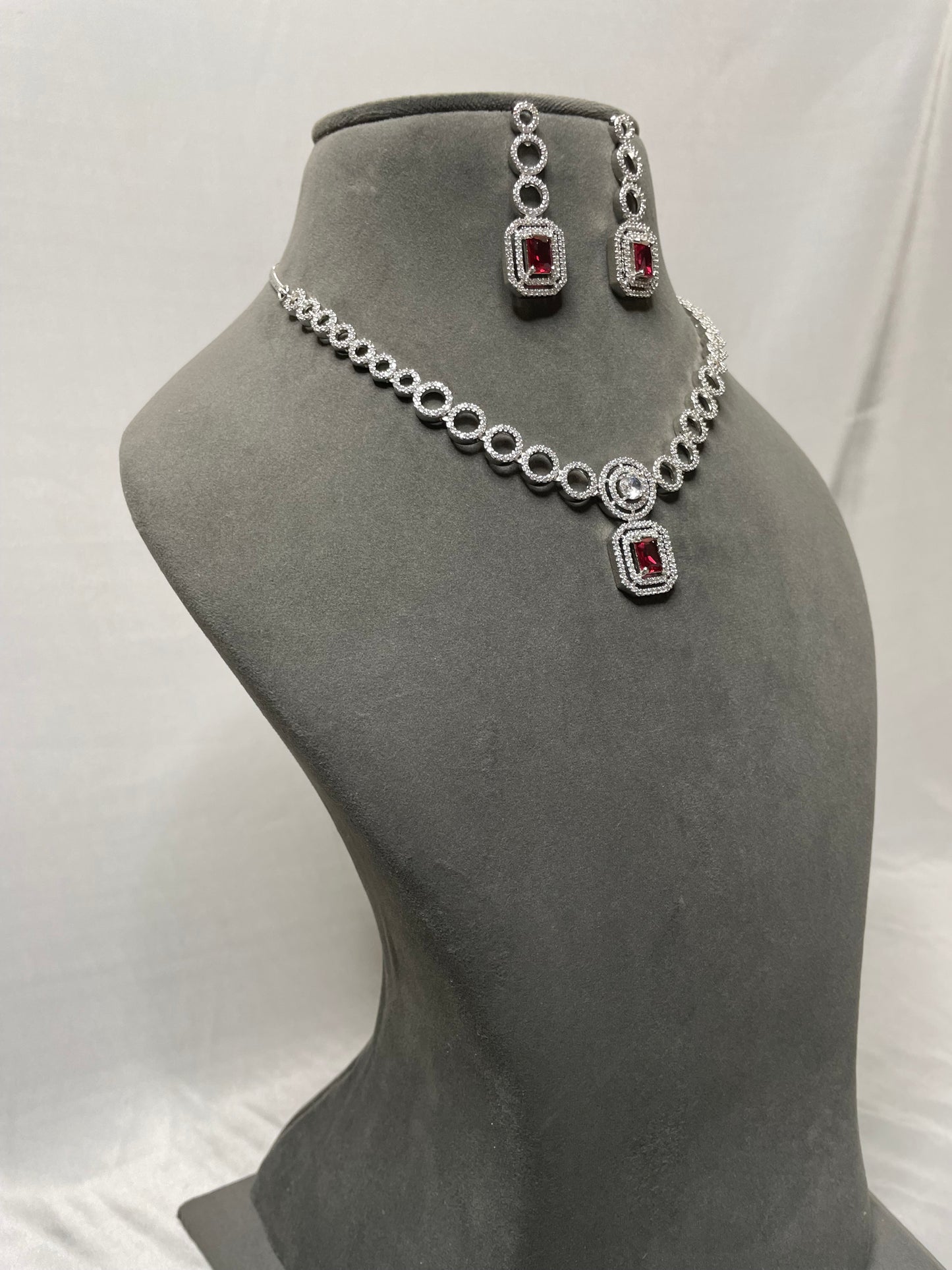 Stunning Necklace with Magenta American Diamond