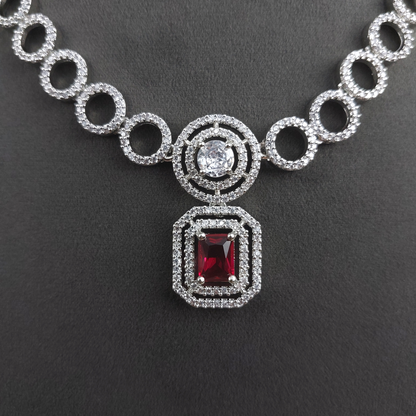 Stunning Necklace with Magenta American Diamond