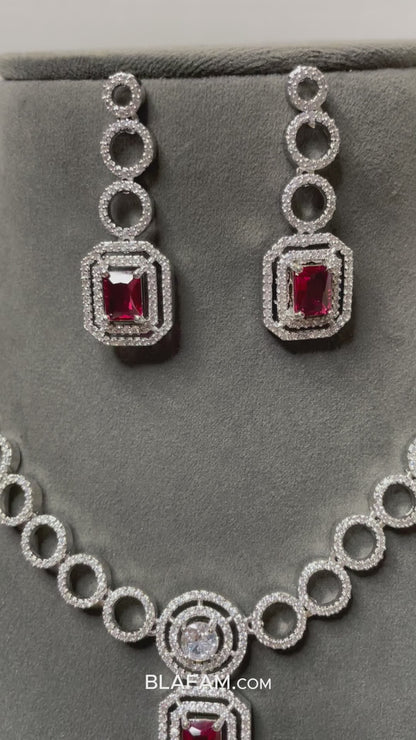 Stunning Necklace with Magenta American Diamond